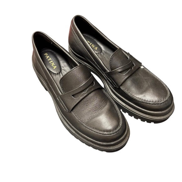 Patina Zoe chunky loafers black leather shoes size 8 - Picture 2 of 6